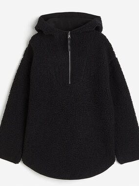 H&M Black Teddy Sherpa Half-Zip Hooded Pullover